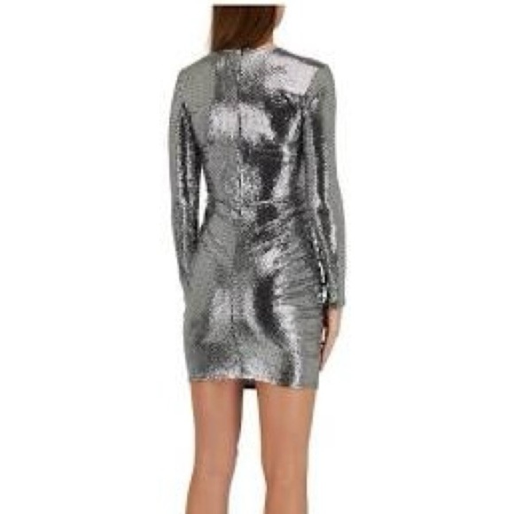 L’agence Sunny Metallic Silver Sequin Long Sleeve Mini Dress Size 2 - Picture 2 of 10